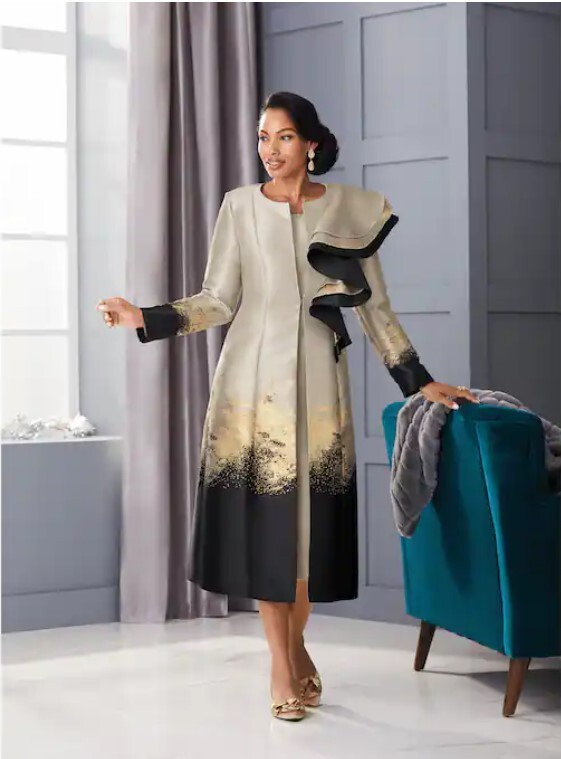 Size 22W PLUS Ashro Idalia Ruffle Metalic Gold Black Formal Church