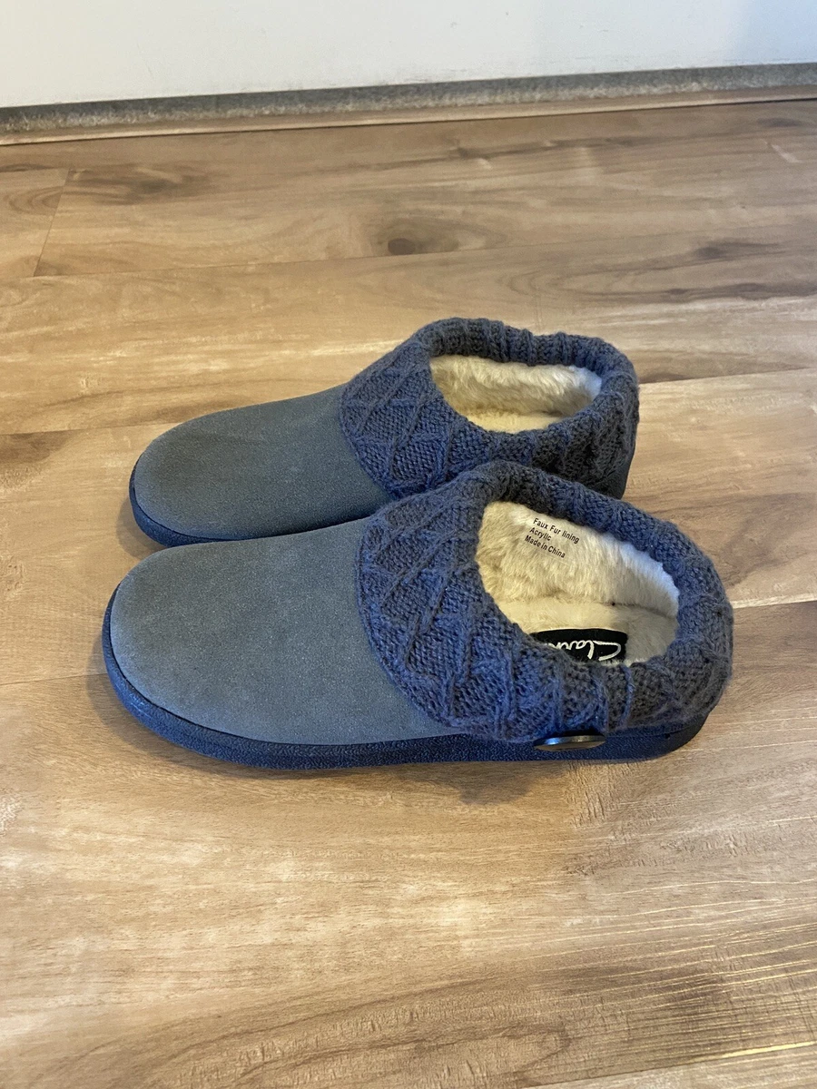 Clarks Womenu0026#039;s Knit Scuff Slipper Mules Sweater Cuff Clog Size 8 Gray  | eBay