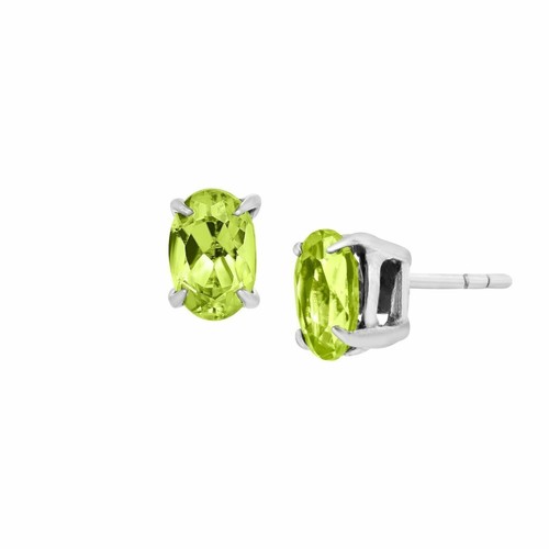 5x7mm Oval Created Peridot Women's Solitaire Stud Earing 925 Sterling Silver - Picture 3 of 4