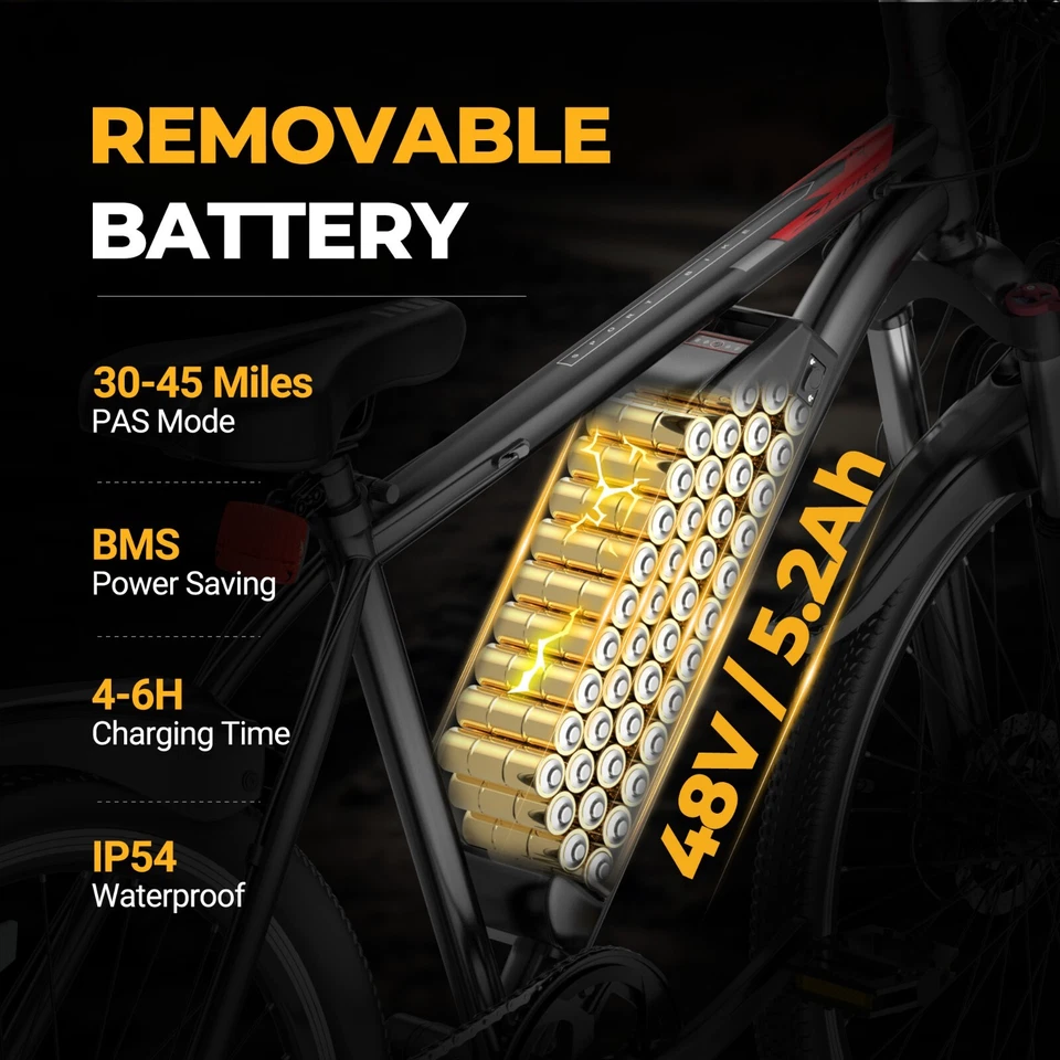 Bicicleta de montaña eléctrica AOVOPRO 26 pulgadas 22 MPH bicicleta eléctrica de viaje para adultos Foto 4 de 4