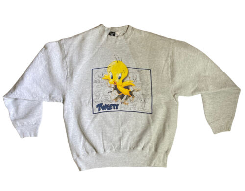 Grand pull oiseau vintage 1995 pour femme gris tweeté Warner Brothers studio magasin - Photo 1 sur 11