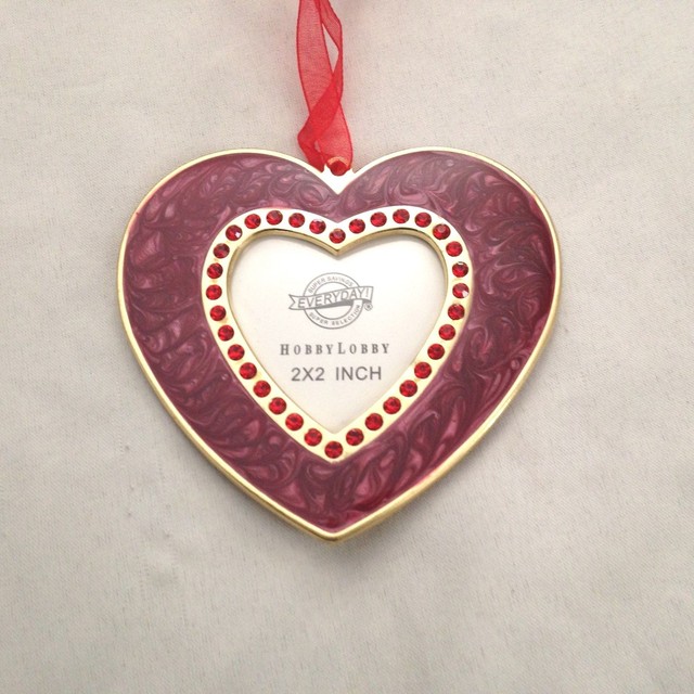 Red Goldtone Rhinestone 3 1/4" Hobby Lobby HEART Ornament Frame Holds 2X2" Photo eBay