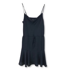 Express Jacquard Cowl Neck Drawstring Fit & Flare Dress Size L Navy Blue Party