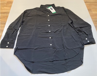 NWT Karl Lagerfeld Womens Long Sleeve Button Up Shirt Blouse Black Size XL