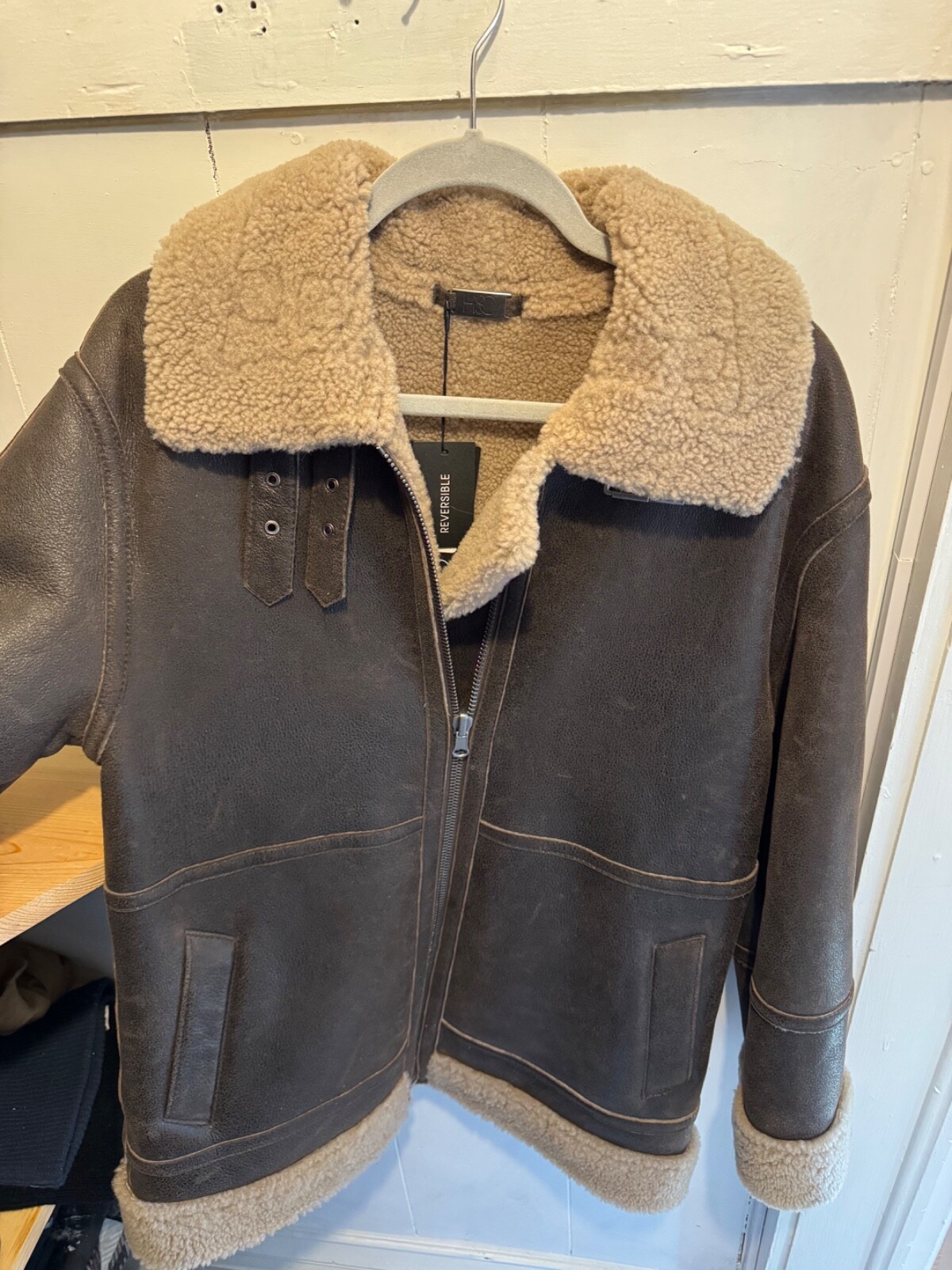 Luxury Shearling and Leather Designer Coat Brand New