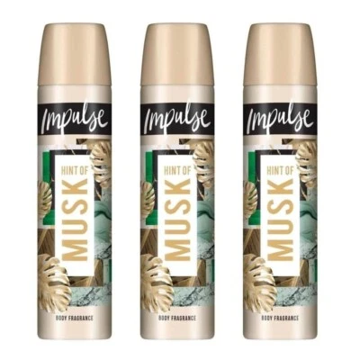 Impulse Hint Of Musk jasmine and rose Fragrance Deodorant Spray 75ml x 3