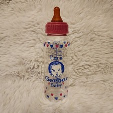 Vintage 1990 I'm a Gerber Baby Plastic 9oz Baby Bottle Nipple Pink Ring USA