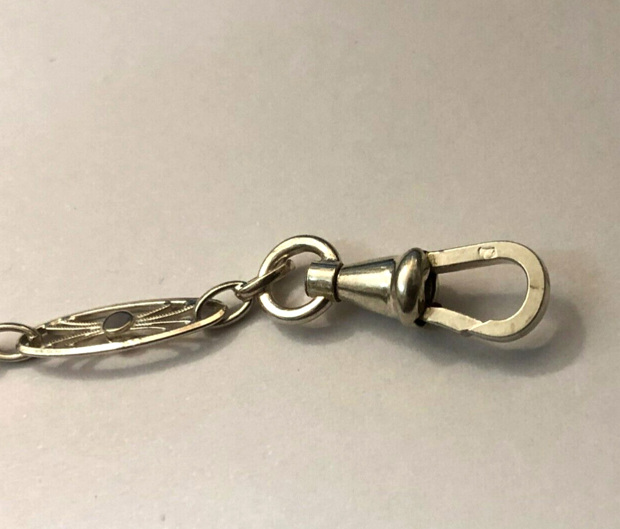 old solid silver openwork pocket watch chain 34 c… - image 4