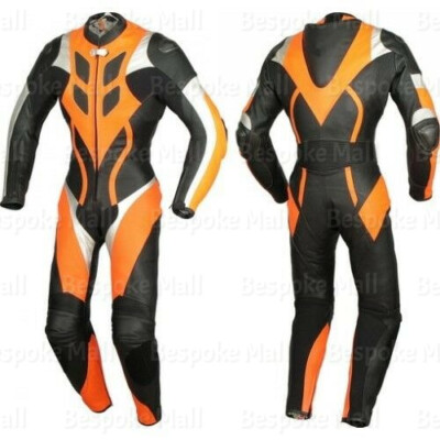 New Men's Motorcycle Cowhide Racing Leather 1/2 Piece Suit Hump Safety Pads-628
