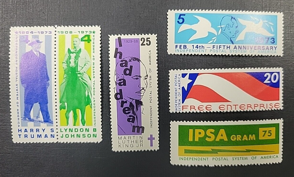 1970s IPSA INDEPENDENT POSTAL SYSTEM AMERICA MINT MNH SET 6 STAMPS