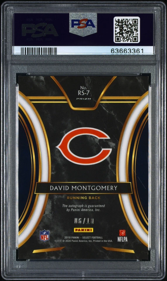2019 Panini Select David Montgomery RC Gold Checkerboard Prizm Auto /10 PSA 10 - Image 2 of 3