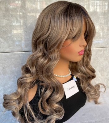 Sugar And Spice Light Ash brown Rooted Mix Synthetic Hair Wigs Women Soft