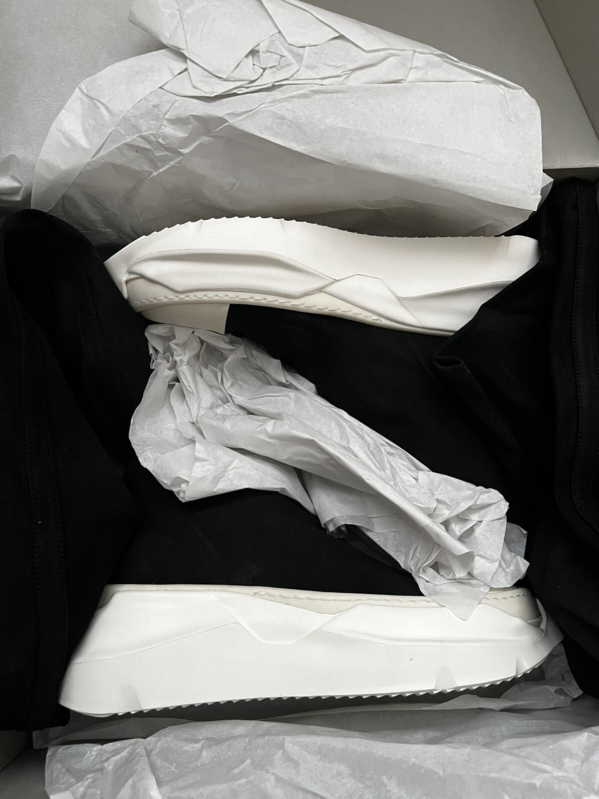 RICK OWENS DRKSHDW ABSTRACT STOCKING WOMENS KNEE BOOTS BLACK WHITE RRP £565 JA image 6