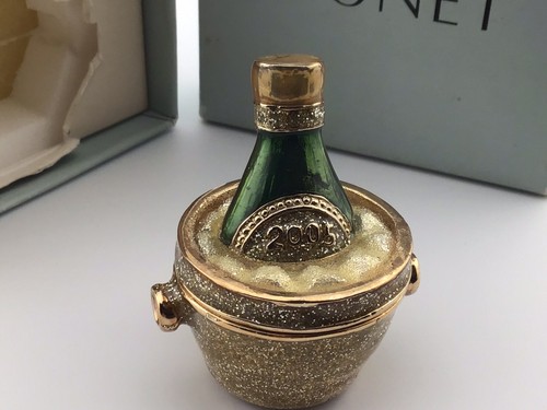 Vintage Monet Trinket Box GoldT smalto verde con scatola bellezza 2005 bottiglia champagne - Foto 4 di 9