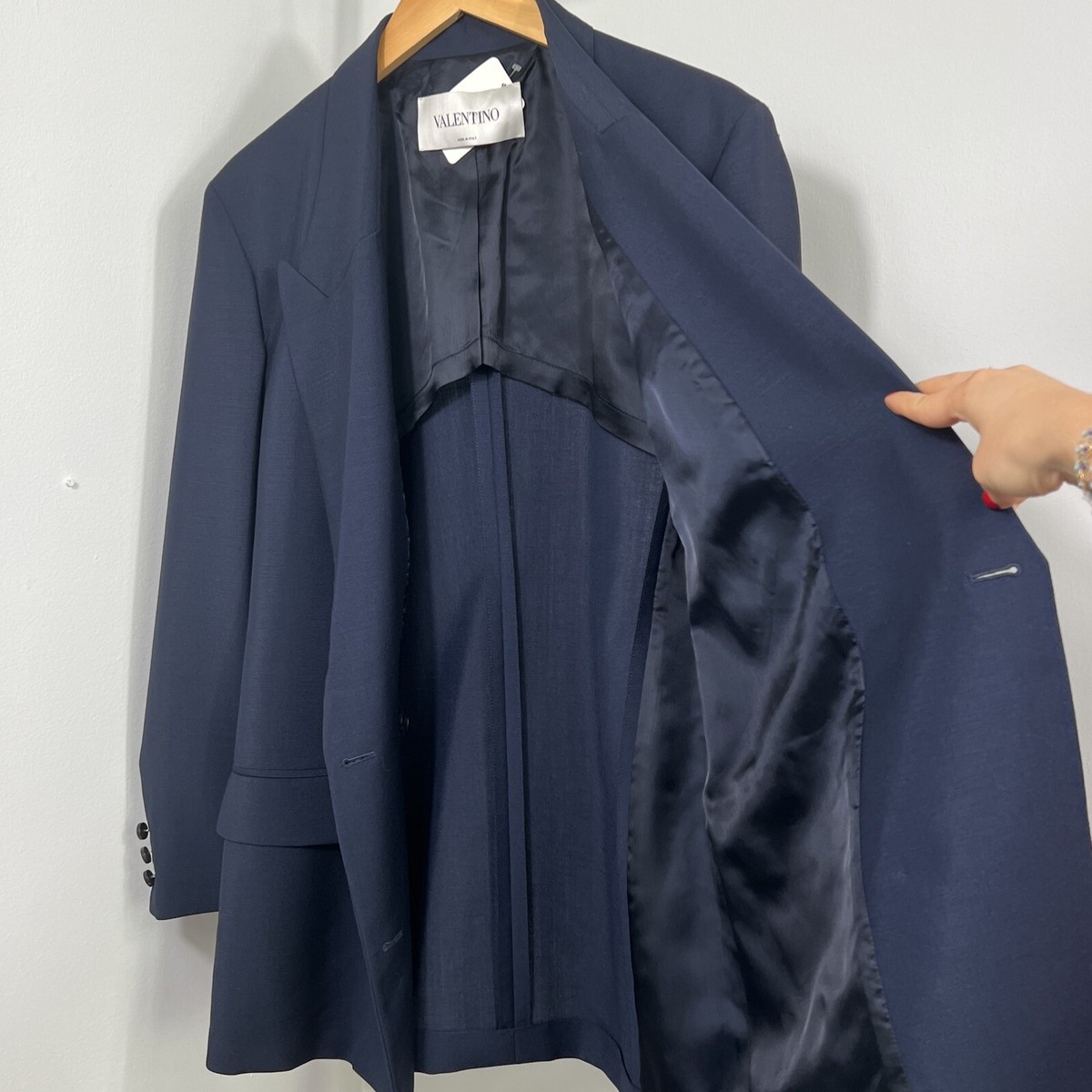 VALENTINO Navy Blue 100% Wool double breasted Logo button