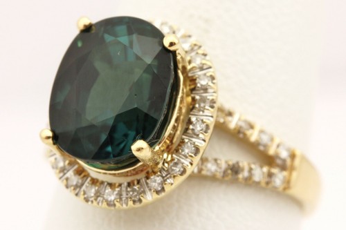 14k yellow gold blue indicolite tourmaline diamond halo ring size 6.25 4.08g - Picture 5 of 9