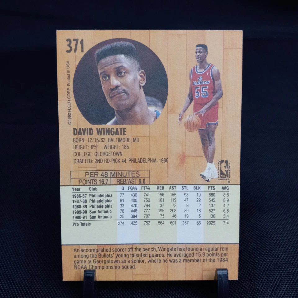 1991-92 Fleer #371 David Wingate Washington Bullets Basketball Card (1B59) - Image 2 of 3