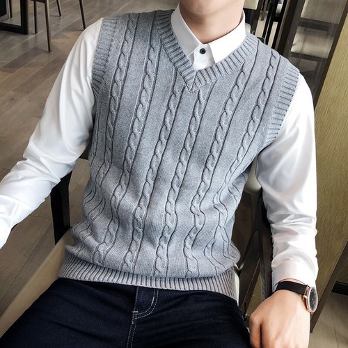 Mens V-Neck Sweater Vest Casual 