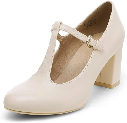 Women Wedding Mary Jane Pumps Close Toe Low Chunky Heel Pump Shoes - Picture 9 of 17