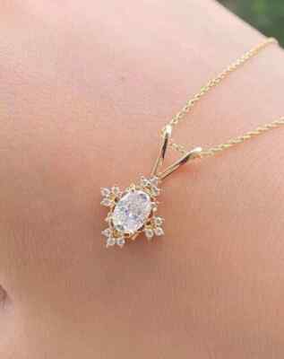 2 Ct Oval Cut Moissanite Women's Pendant 14K Yellow Gold Plated