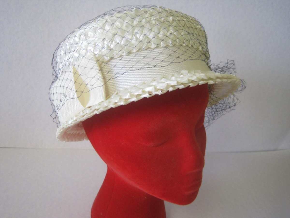 その他 1111 VINTAGE 1960 WOVEN STRAW WOVEN NET LADIES RIBBON WHITE BUCKET