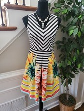 Shelby & Palmer Women Multicolor Polyester Sleeveless V-Neck KneeLength Dress 4P