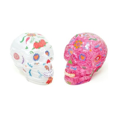 3D Crystal Puzzle - Deluxe Skulls 2-Pack Bundle with Stickers (White/Pink): 96 P