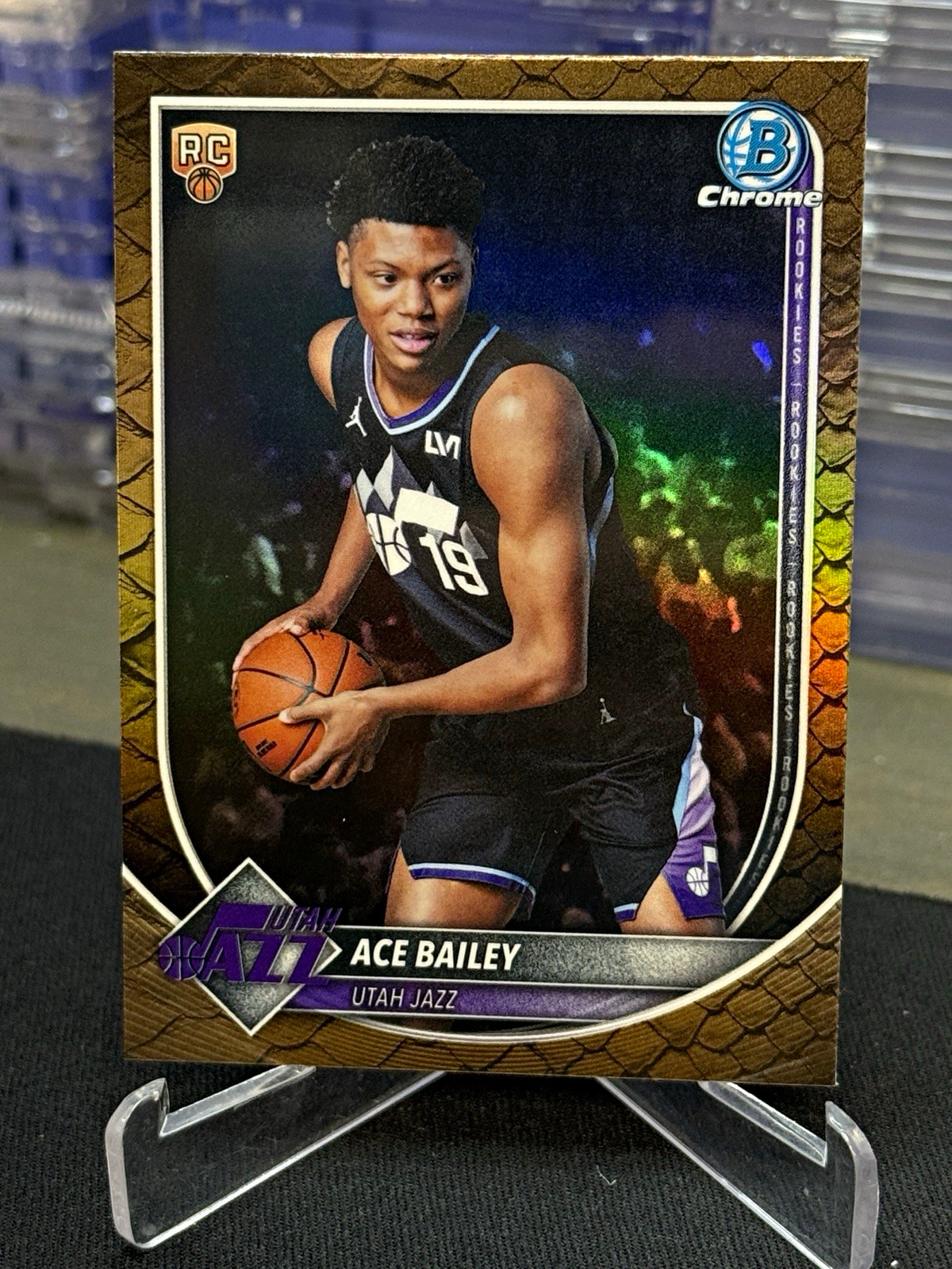 2025-26 Bowman Chrome • Ace Bailey RC • Reptilian Refractor • Utah Jazz #BCV-5