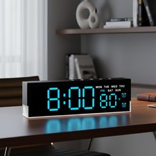 7-Inch LED Digital Alarm Clock with Bottom Glow Light   Displays Time, Date, ...