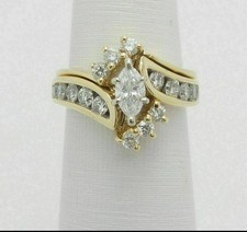 2CT Marquise Cubic Zirconia Engagement Wedding Ring Set 14K Yellow Gold Plated