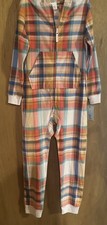 Cat  Jack Girls Fleece One Piece Union Suit Hooded Pink Plaid Pajama M 8 - NWT