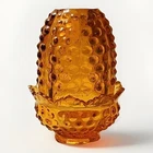 Fenton Amber Hobnail Fairy Lamp Candle Holder Vintage 2 Piece Glass Marked