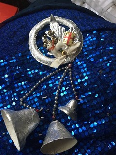 Vintage Christmas Mercury Glass Bead & Silver Foil Paper Mache Bell Decoration