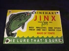 VINTAGE RINEHART JINX FISHING LURES PORCELAIN SIGN