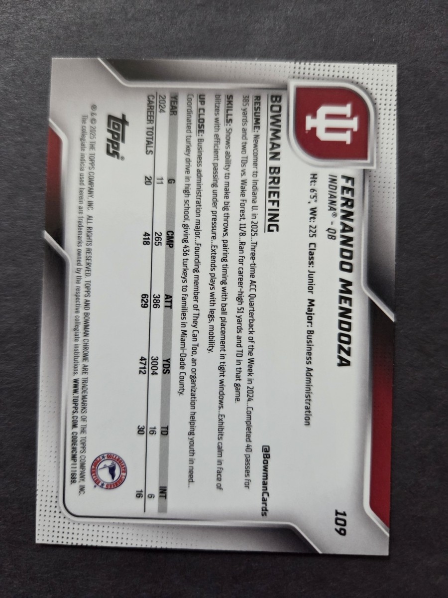 2025 1st Bowman University Chrome Fernando Mendoza Pink Refractor