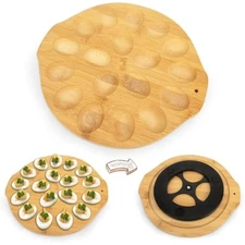 Deviled egg platter: deviled egg tray bamboo wood multipurpose 18-slot