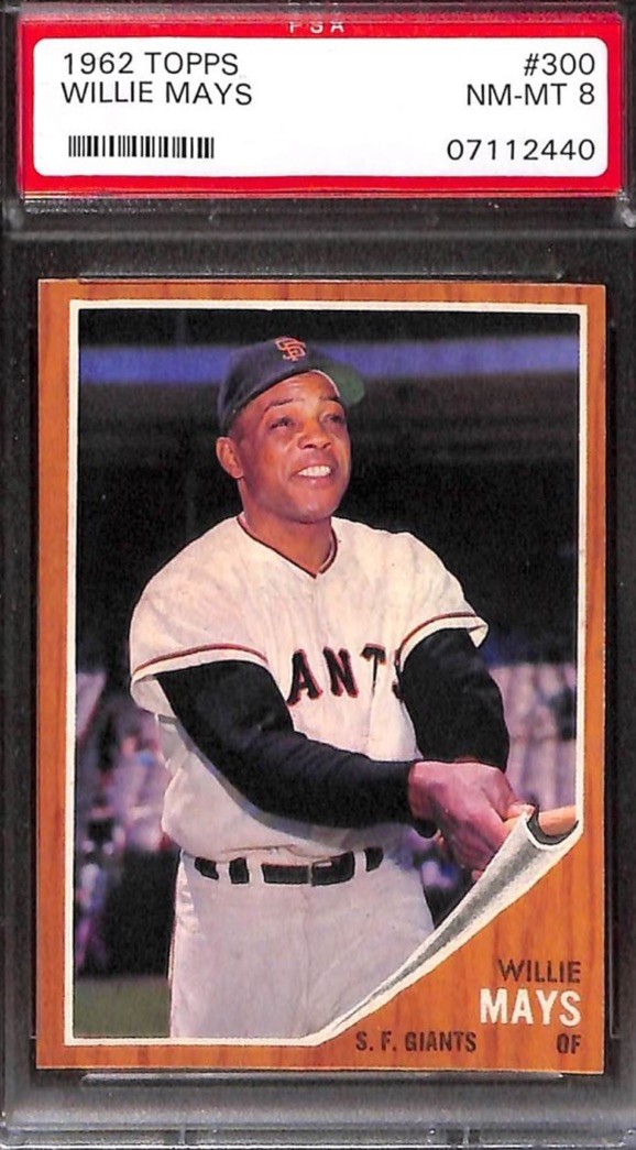 1962 TOPPS NO. 300 WILLIE MAYS PSA 8 NEAR MINT/MINT PACK FRESH