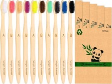Bamboo Toothbrushes 10Pack,Biodegradable Compostable,Natural Eco-Friendly Bamboo