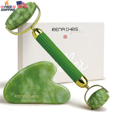 Rena Chris Gua Sha and Face Roller Set: Anti-Breakage Jade Roller for Long-Lasti