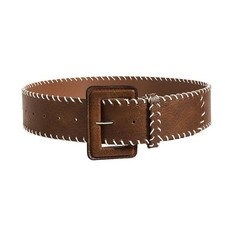 Handmade White Stitching PU Leather Belt for Lady Jean Accessory Waist Belt Chic
