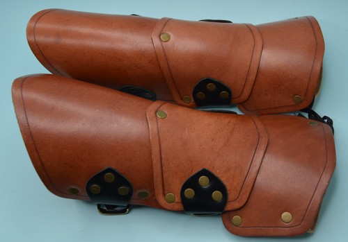 Pair of distressed LEATHER Medieval arm bracers ADULT LARP