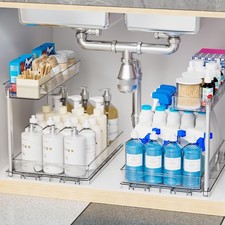 2 Pack 14.5  Deep Pull Out Under Sink Organizer,10.8  High 2 Tier Slide Out C...