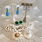VTG 60s 6 Piece Mixed Jewelry Lot MOD Plastics Trifari Napier White Blue Lucite