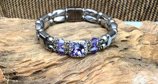 Men's Women's Magnetic Hematite Silver Amythyst Crystal Slider Double Bracelet