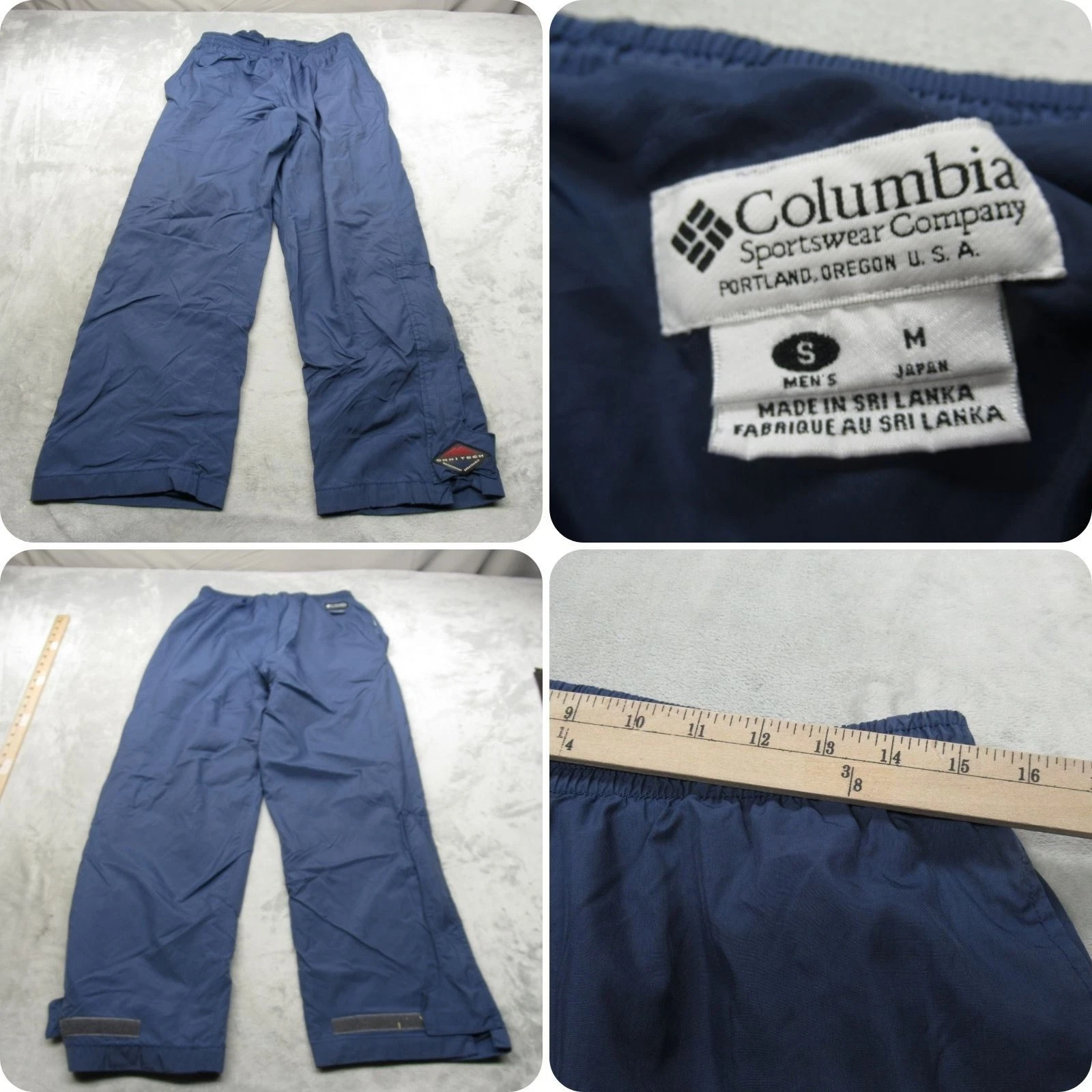 Columbia Pants Mens Small Blue Packable Waterproof Lightweight 30x29 VTG READ