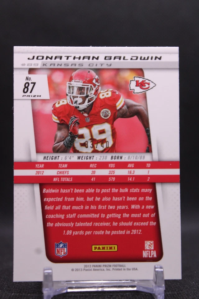 Jonathan Baldwin #87 2013 Panini Prizm Prizms Purple Cracked Ice Chiefs SN/40 - Image 2 of 2