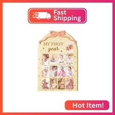 R HORSE My First Year Photo Frame Board, 3D Coquette Pink Bow Display Wood Board