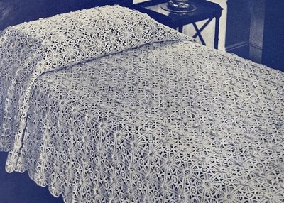 Vintage 1940s Knit & Crochet BEDSPREAD Pattern TALISMAN Single & Double Bed