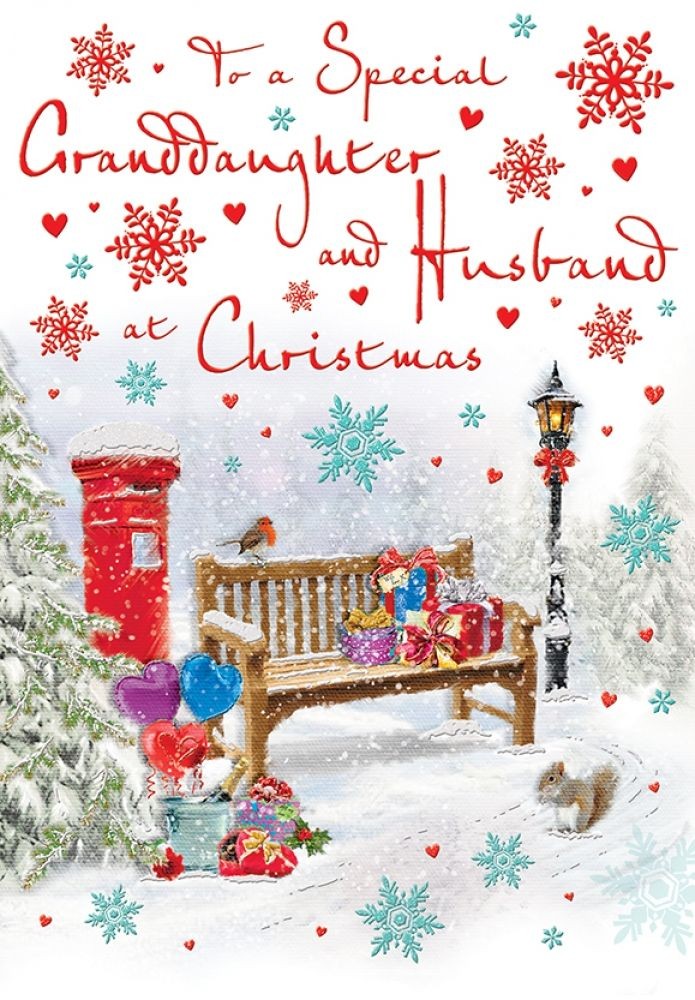 Christmas Card - Granddaughter & Husband - Bench - Glittered - Regal