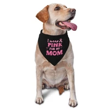 I Wear Pink For My Mom Dog Bandana Breast Cancer Ribbon Pet Triangle Scarf